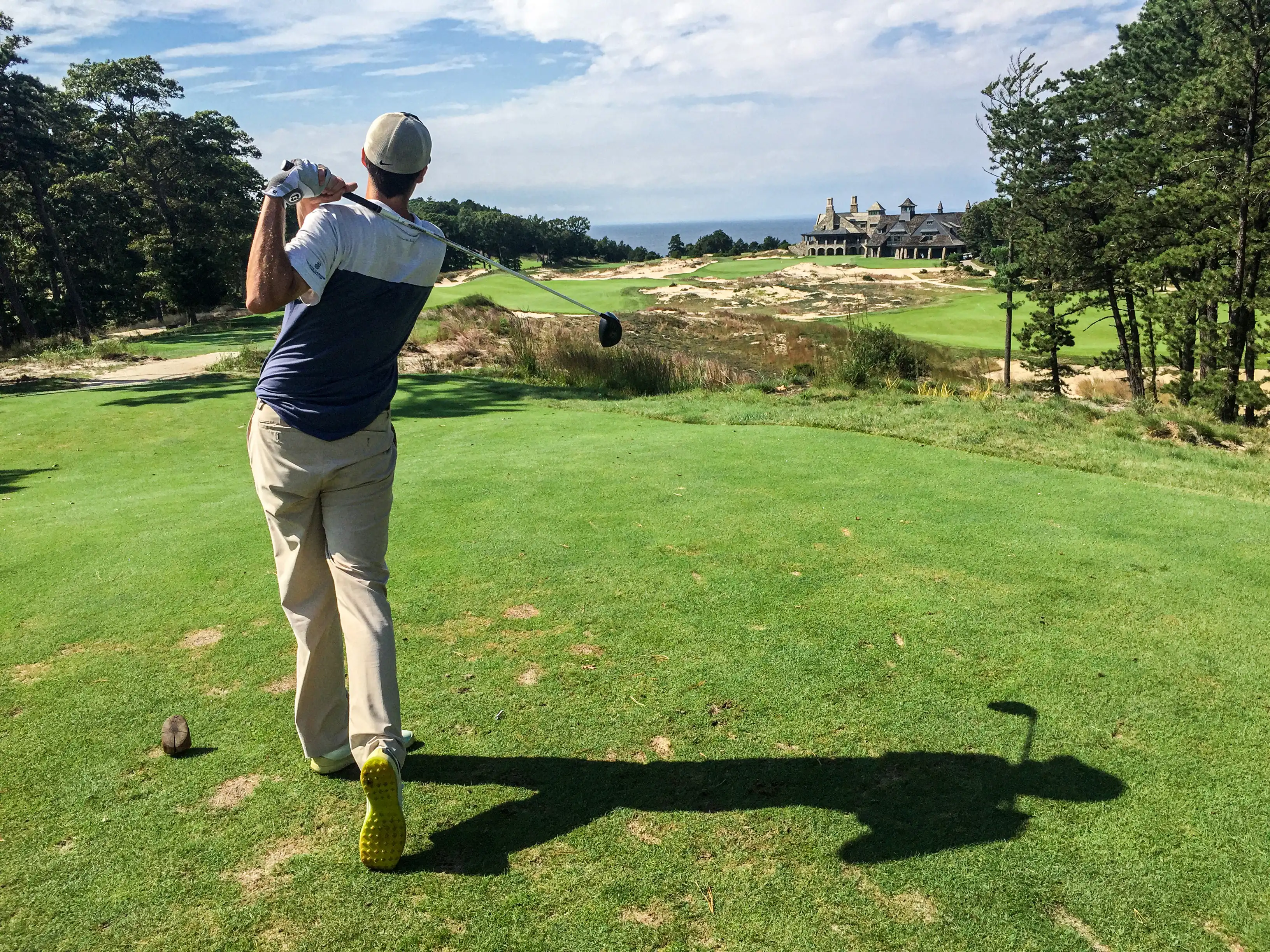 Chip Elder hitting a golf ball on Long Island in New York