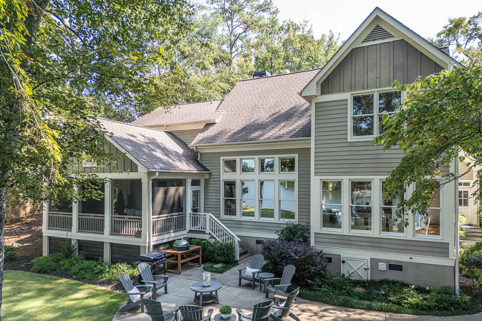 back patio of a luxury lake home