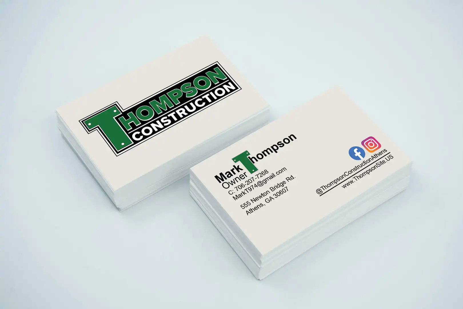 Business Cards for Thompson Construction in Athens, GA