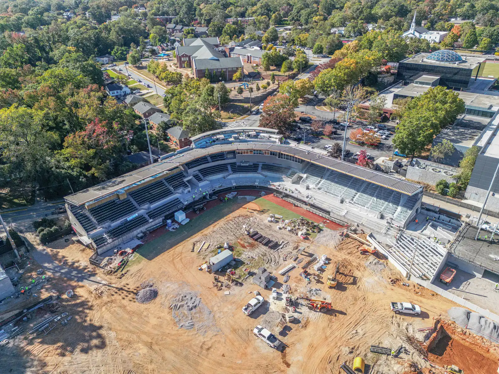 Foley Field's New Roof Progress Drone Photos in Athens, GA